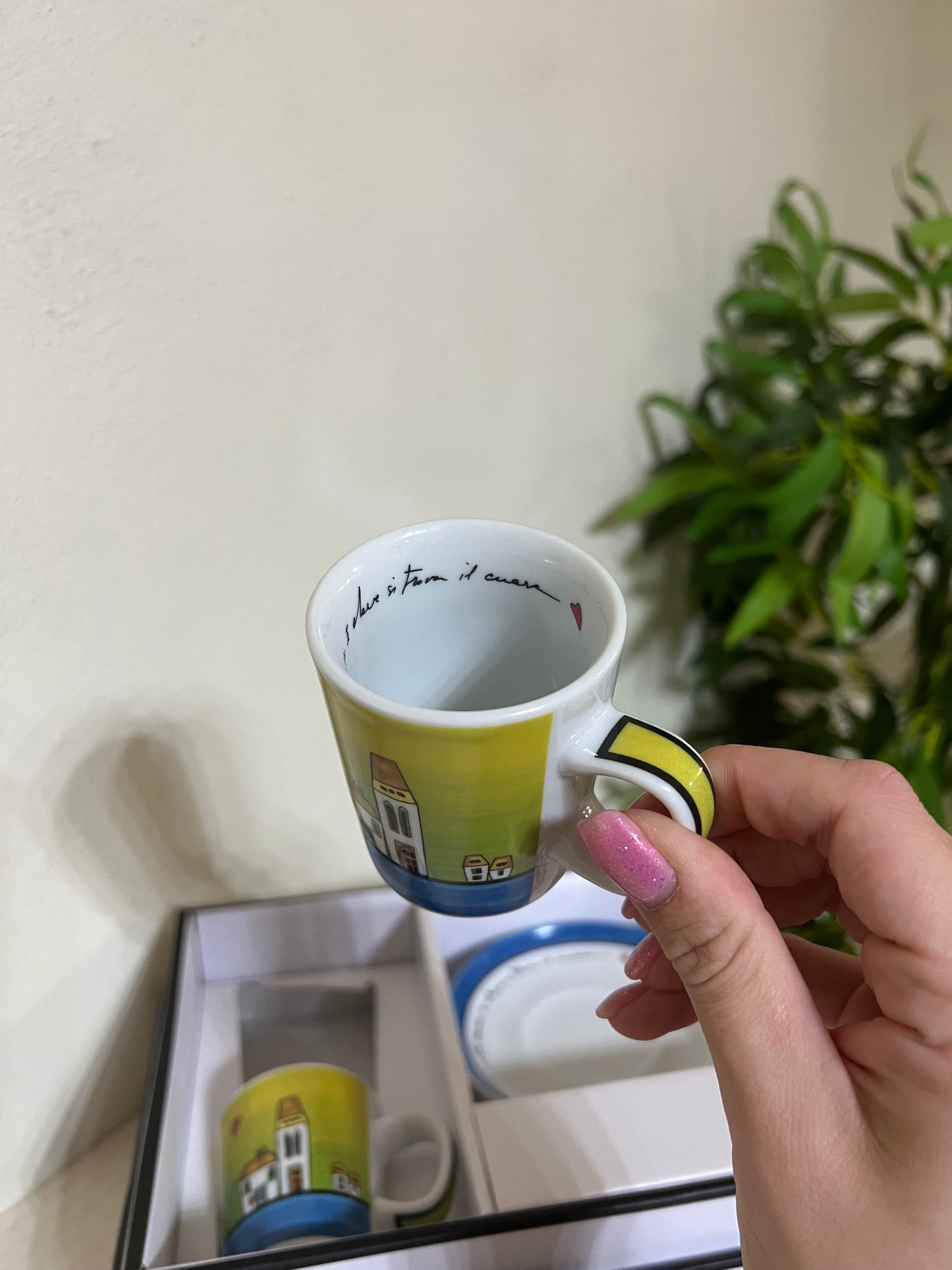 Set 2 Tazze caffè con piattini Le Casette blu