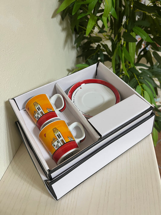 Set 2 Tazze caffè con piattini Le Casette rosso