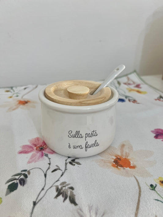 Barattolo Portaformaggio Gli Onesti in Stoneware e Legno di Quercia 200Ml