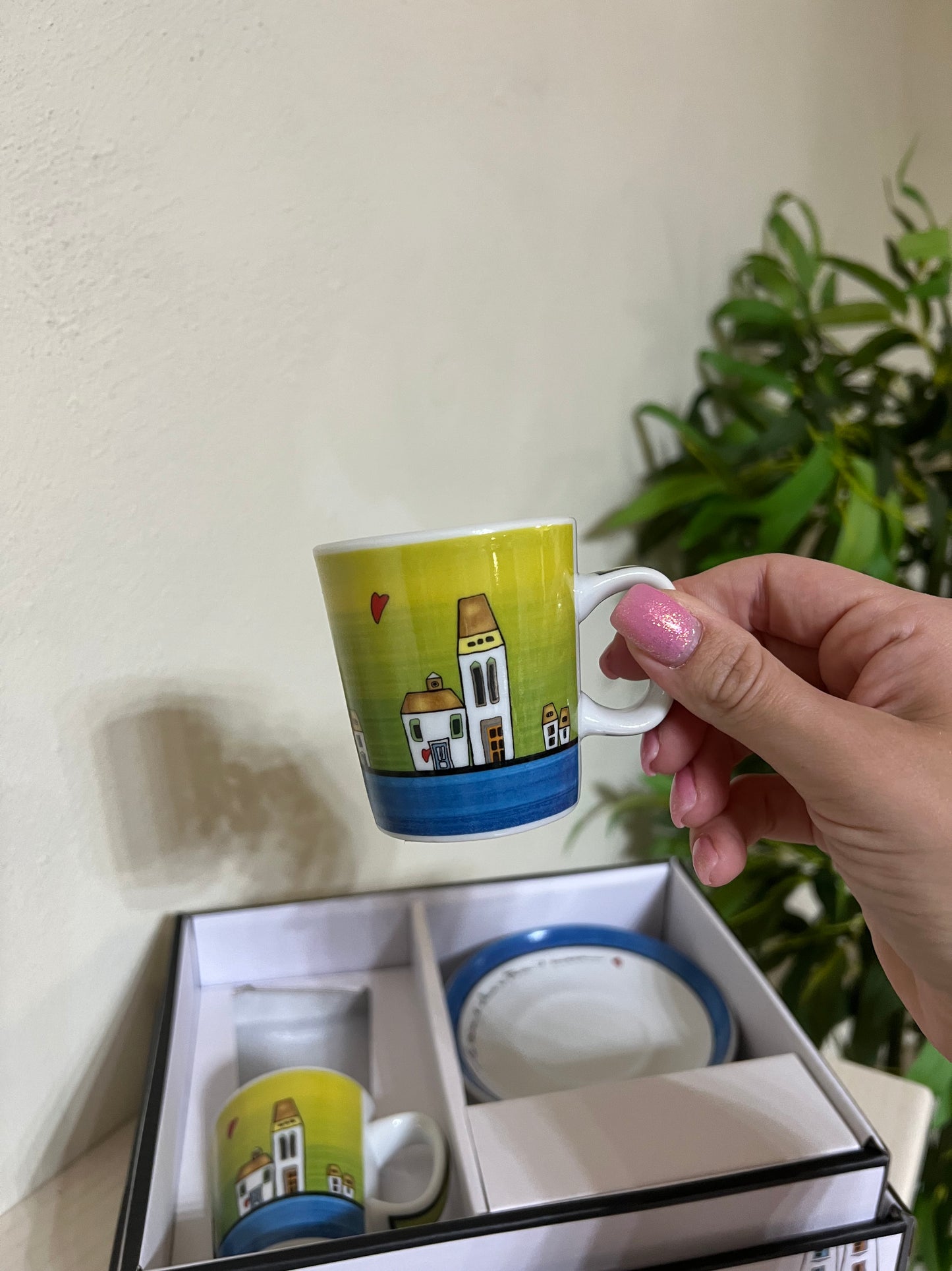 Set 2 Tazze caffè con piattini Le Casette blu