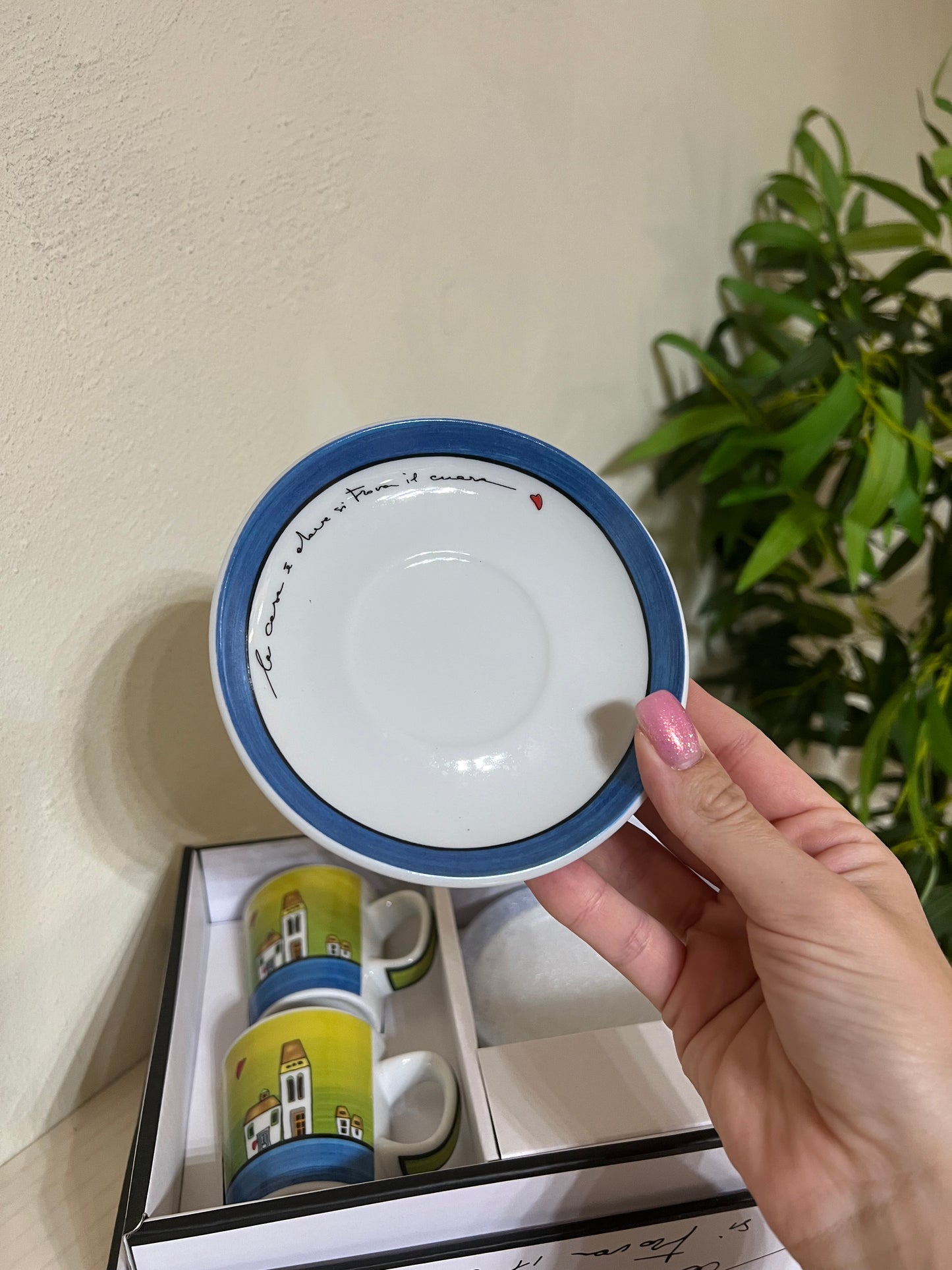 Set 2 Tazze caffè con piattini Le Casette blu