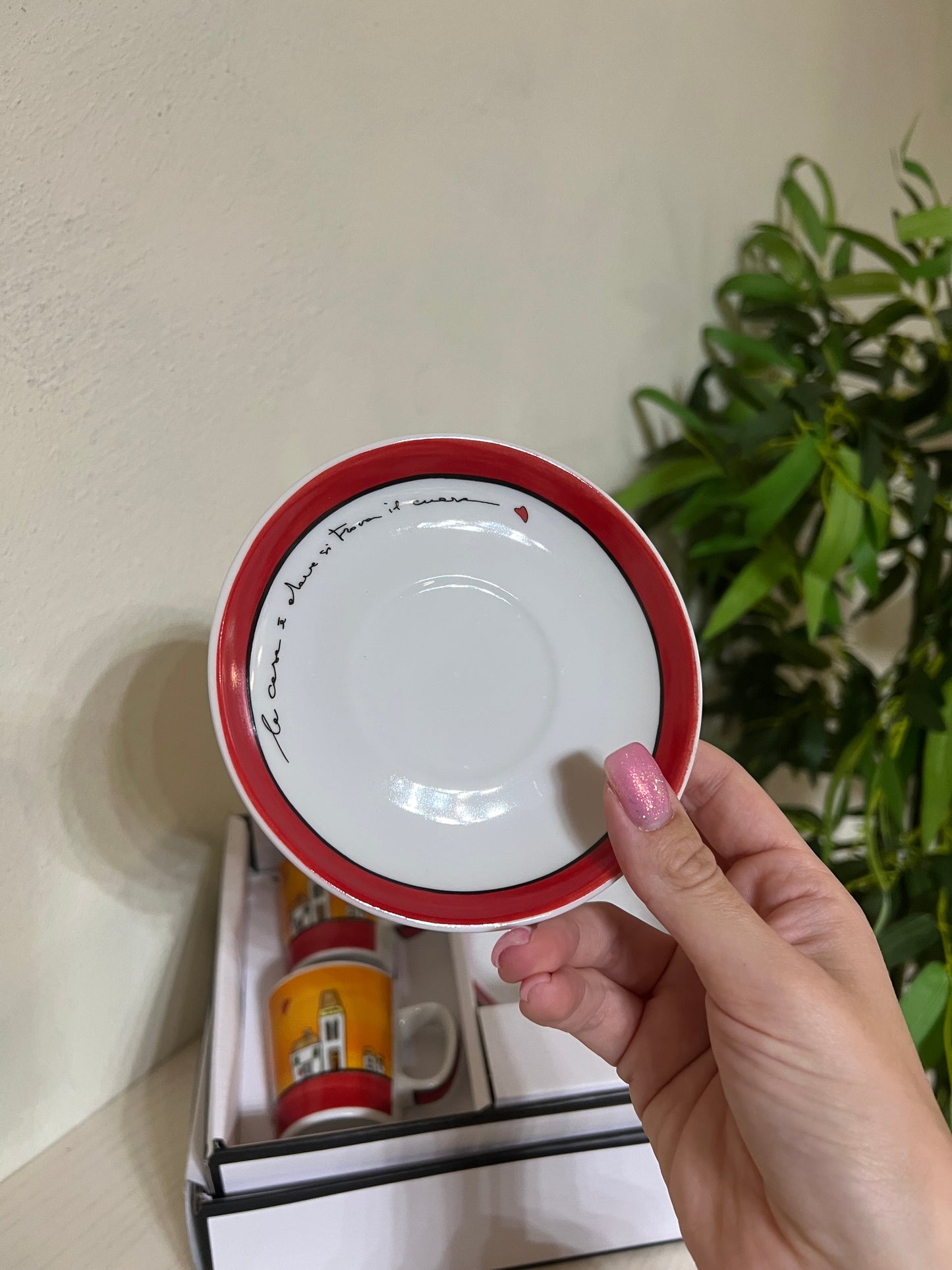 Set 2 Tazze caffè con piattini Le Casette rosso