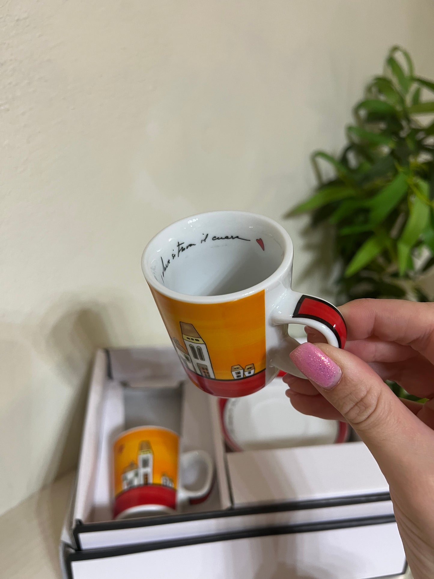 Set 2 Tazze caffè con piattini Le Casette rosso