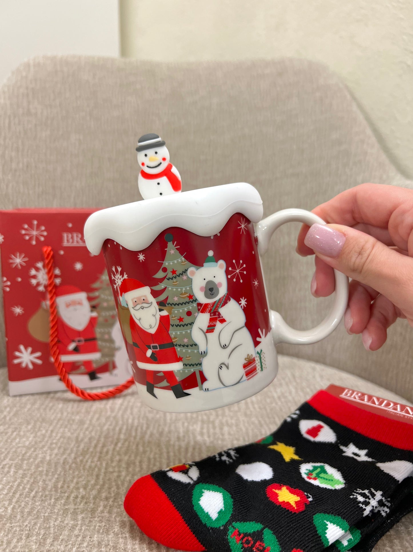 Mug con tappo silicone Pupazzo e calzini in cotone
